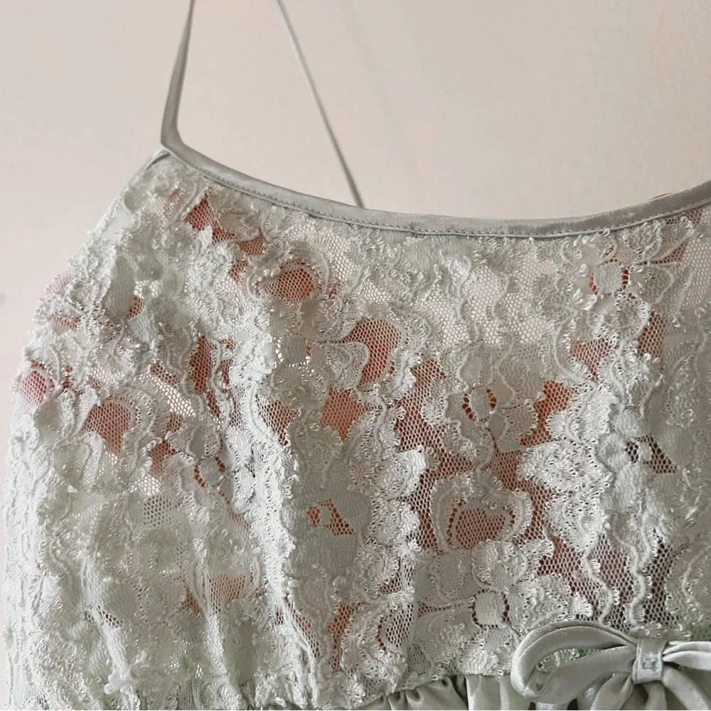 Y2K babydoll sage‎ green Floral Lace Slip Dress size M - Picture 5 of 7